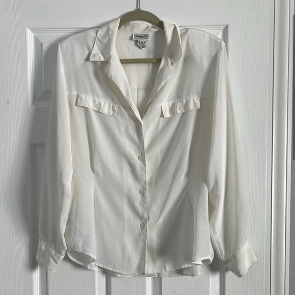 CHRISTIAN DIOR | Off-White Chemise with Shoulder Pads - Picture 3 of 7
